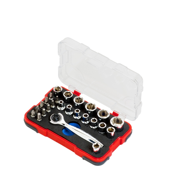 AH025B412 25PCS 1 /4＂DR. RATCHET MULTIPLE DEGREE WOBBLE RATCHET WRENCH & SUPER SHORT SOCKET SET